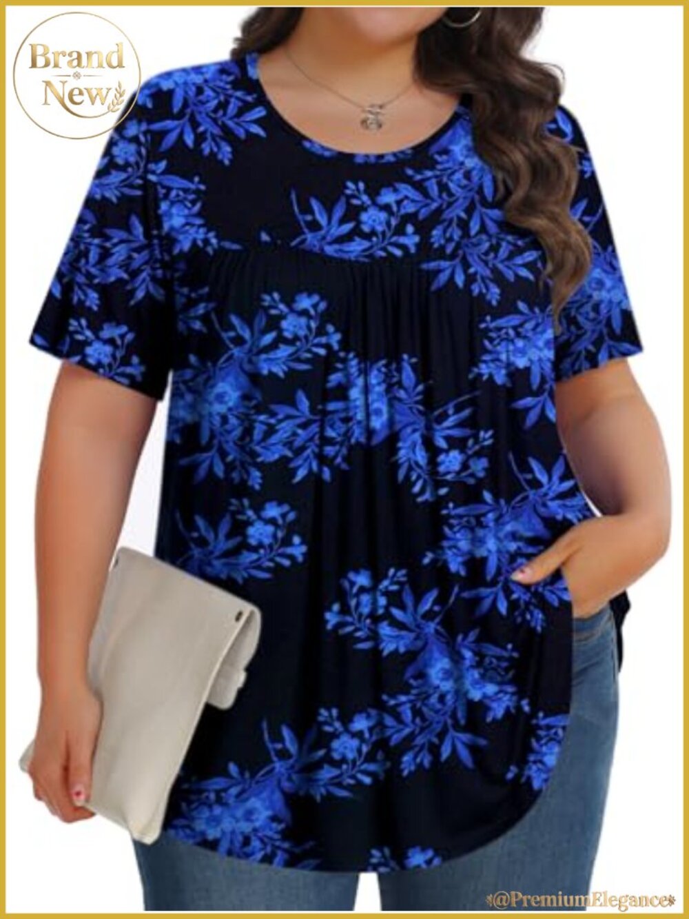 Plus Size Tunic Top Short Sleeve Crew Neck Casual Soft Blouse